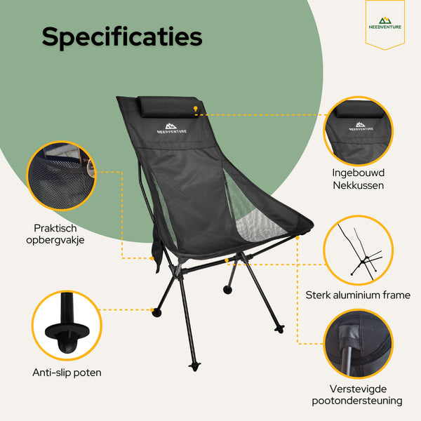 Portable Camping Chair - Large - Black