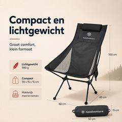 Portable Camping Chair - Large - Black