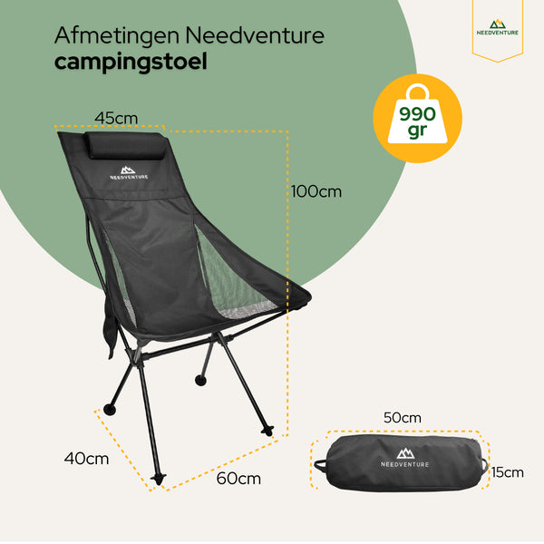 Portable Camping Chair - Large - Black